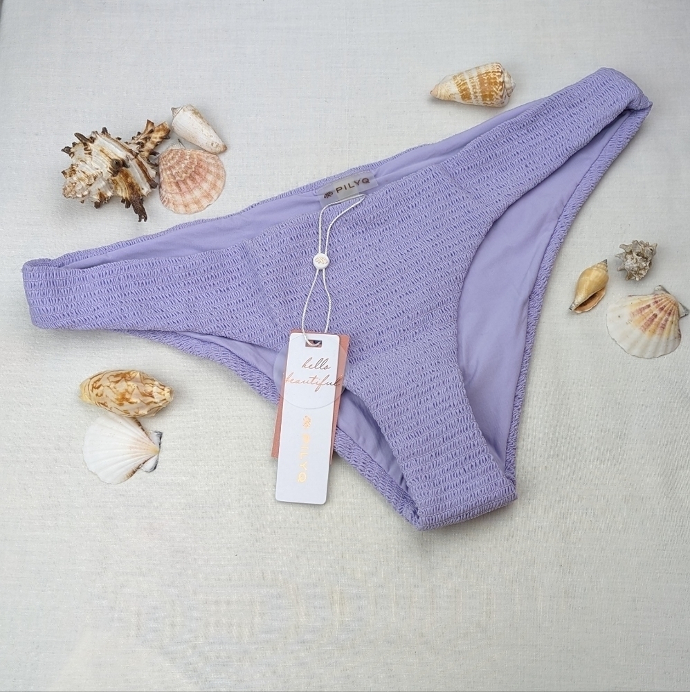 PILYQ Lavender Smocked Teeny Bikini Bottoms Cheeky Purple Size Large